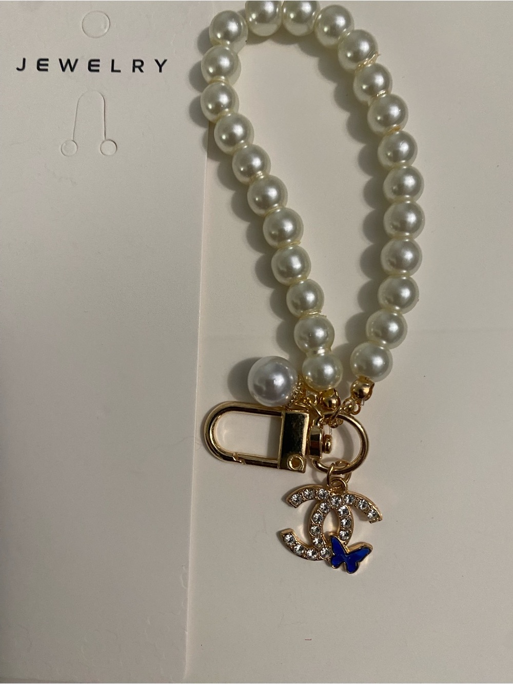 Pearl Beaded Keychain - bag charm -  Charm with Gold and Blue Accent/ fashion